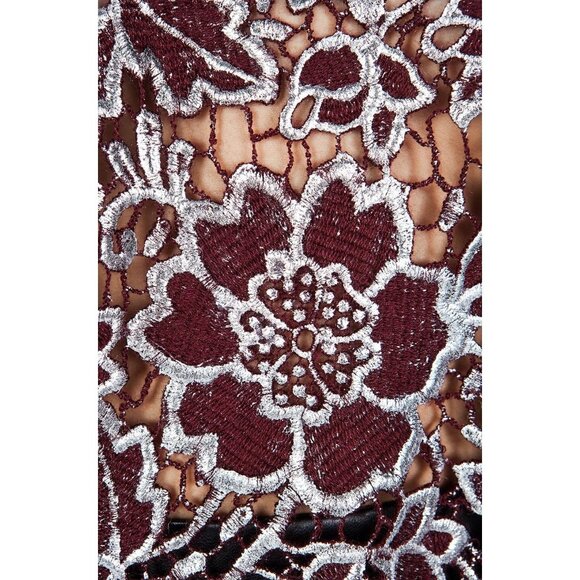 ELIZABETH AND JAMES Bates Bordeaux Maroon Silver Winter Lace Blouse, Size M - Picture 5 of 15